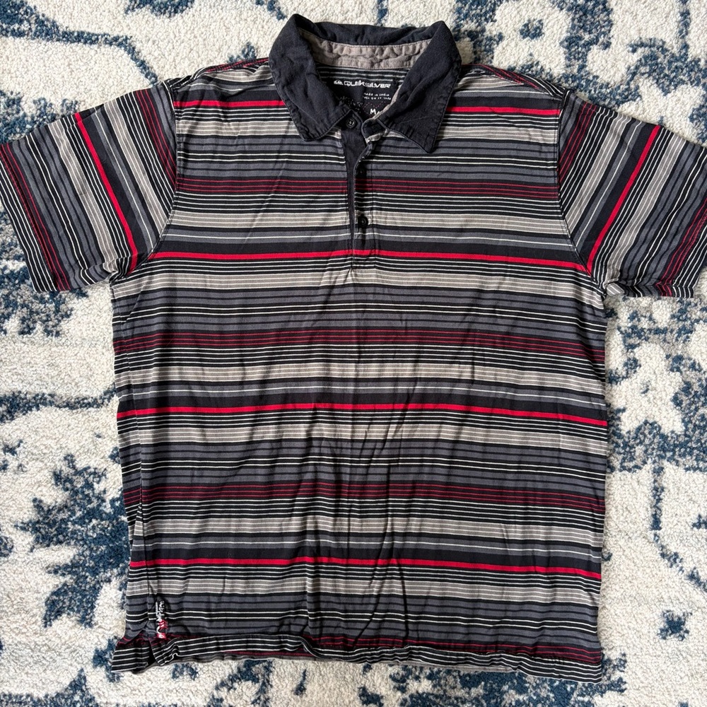 Y2K Quiksilver Men's Striped Polo Shirt MEDIUM